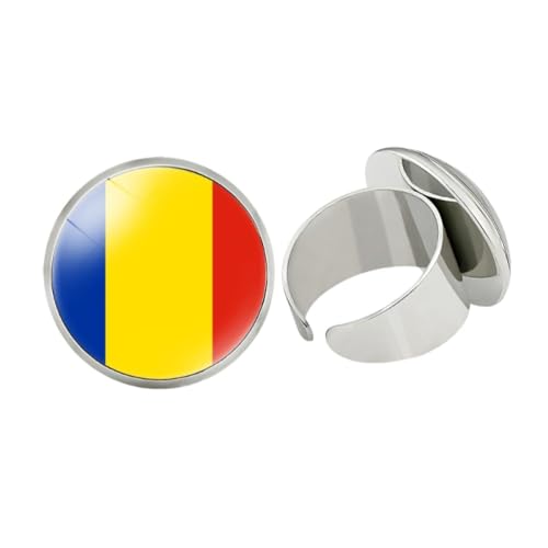 GONMFKM Mode-Ringe Mit Nationalflagge Rumäniens – Runder Fingerring Mit Glas-Cabochon-Öffnung, Personalisierte Verstellbare Bandringe, Schmuck, Geschenke, Accessoires Für Männer Und Frauen, Weiß, 20 von GONMFKM