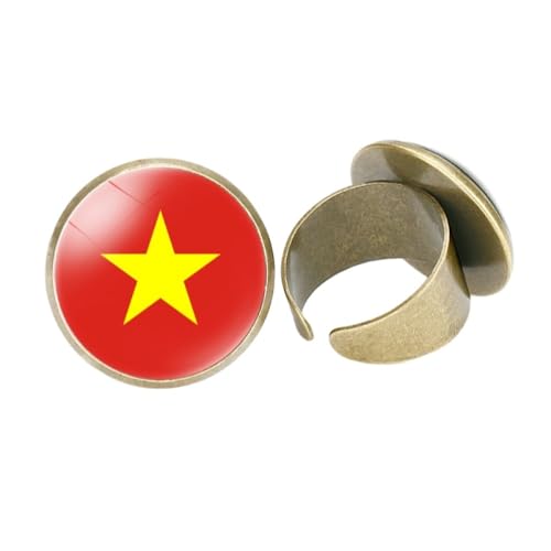 GONMFKM Mode-Ringe Mit Vietnam-Flagge – Glas-Cabochon, Verstellbare Öffnung, Einfacher Statement-Fingerring, Vintage-Schmuck, Accessoires, Geschenke Für Damen, Mädchen, Herren, Gelb, 20 Mm von GONMFKM