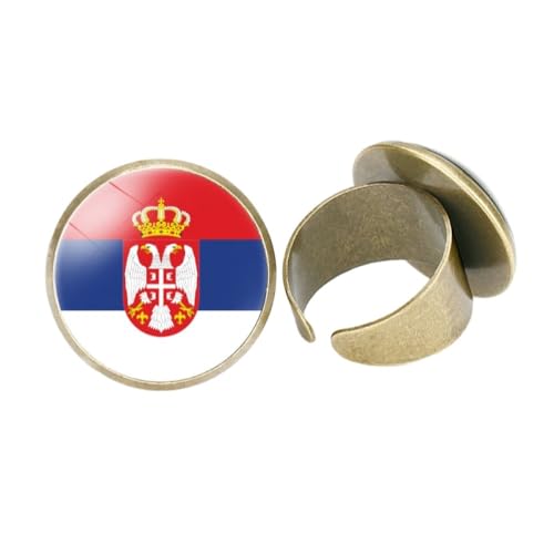 GONMFKM Mode-Serbien-Flagge-Ringe – Glas-Cabochon, Verstellbare Öffnung, Einfacher Statement-Stapel-Fingerring, Vintage-Schmuck, Accessoires, Geschenke Für Frauen, Mädchen, Männer, Gelb, 20 Mm von GONMFKM