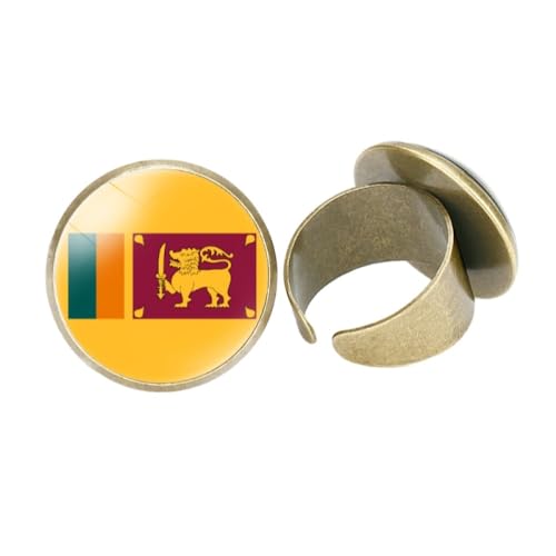 GONMFKM Moderinge Mit Sri Lanka-Flagge – Glas-Cabochon, Verstellbare Öffnung, Einfacher Statement-Fingerring, Vintage-Schmuck, Accessoires, Geschenke Für Damen, Mädchen, Herren, Gelb, 20 Mm von GONMFKM