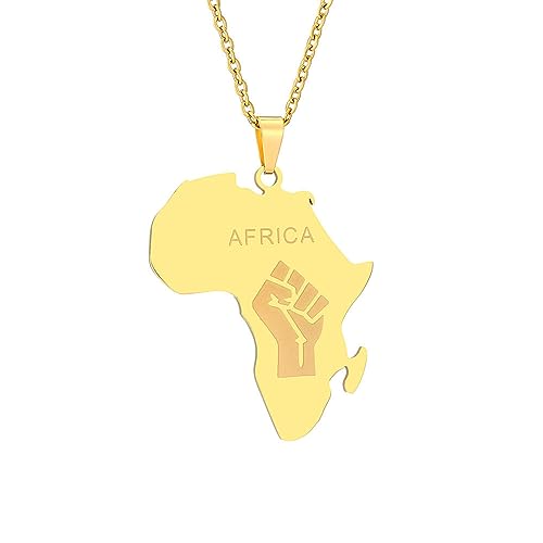 GONMFKM Modische Afrika-Karte-Anhänger-Halskette, Charm, Hohl, Geometrisch, Faustform, Karten-Pullover-Kette, Halsketten, Patriotische Karte, Hip-Hop-Schmuck Für Damen von GONMFKM