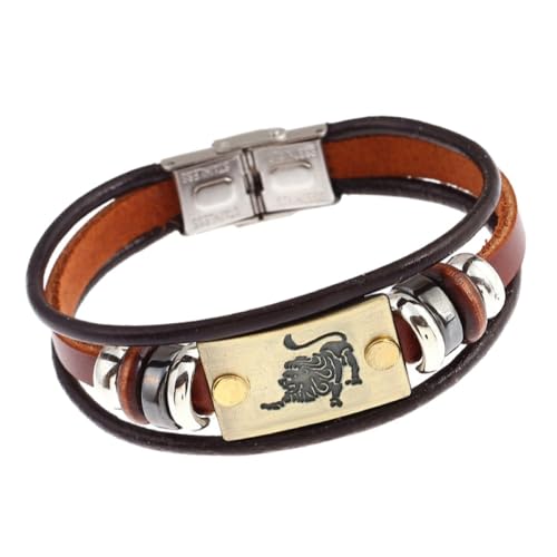 GONMFKM Modische Armbänder Mit Den 12 Sternbildern Punk-Mode Für Paare Mit Schnalle Aus Leder Mit Den 12 Sternzeichen, Armreif Mit Armband Für Herren, Schmuck, Geschenk, Löwe, Verstellbar von GONMFKM