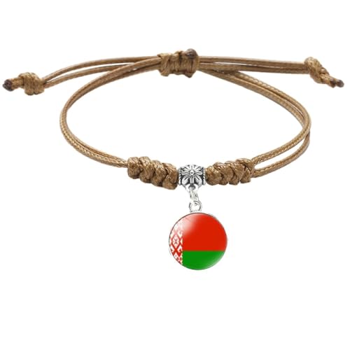 GONMFKM Modische Belarus Flagge, Verstellbares Geflochtenes Armband Runder Edelstein Abzeichen Anhänger, Armband, Souvenir Charm, Trend, Patriotischer Schmuck, Männer Und Frauen, Braun, Gewebte Armr von GONMFKM