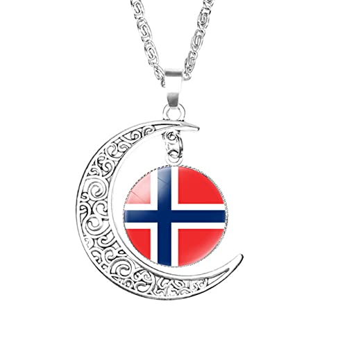 GONMFKM Modische Charm-Halskette Mit Norwegen-Flagge – Europäische Länder, Verstellbare Länge, Mond-Anhänger, Hip-Hop-Pullover-Kette, Modischer Retro-Schmuck, Geschenk-Accessoires Für Damen Und Herr von GONMFKM