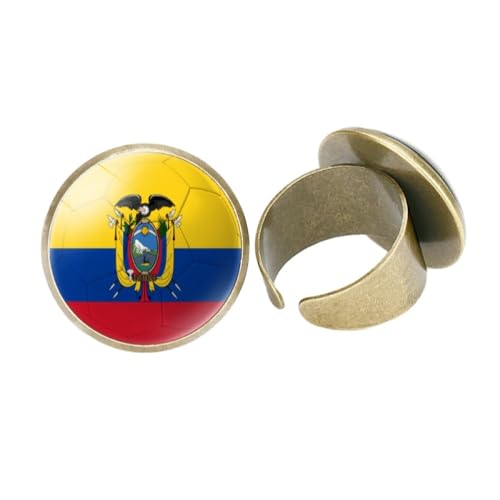 GONMFKM Modische Fingerringe Mit Ecuador-Flagge – Glaskuppel-Cabochon-Fußball-Textur, Verstellbare Offene Knöchelringe, Für Damen Und Herren, Unisex, Fußballfan, Schmuck, Accessoires, Festival, Gesc von GONMFKM