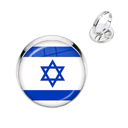 GONMFKM Modische Fingerringe Mit Israelischer Nationalflagge – Glaskuppel-Cabochon, Verstellbare Größe, Knöchelring Für Damen Und Herren, Modeschmuck, Festival-Geschenke, Ringe, Zubehör, Weiß, 18 Mm von GONMFKM