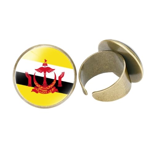 GONMFKM Modische Fingerringe Mit Nationalflagge Von Brunei – Kreative Öffnung, Verstellbar, Stapelbarer Ring Mit Asien-Flagge, Für Damen Und Herren, Unisex, Schmuck, Valentinstag, Knöchelring, Gesch von GONMFKM