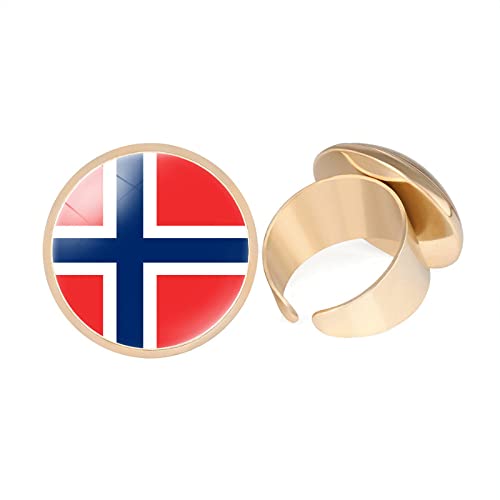 GONMFKM Modische Fingerringe Mit Norwegischer Nationalflagge – Glaskuppel Offen, Verstellbare Größe, Knöchelring Für Damen Und Herren, Modeschmuck, Festival-Geschenke, Ringe, Zubehör, Gelb, 20 Mm von GONMFKM