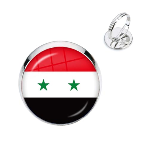 GONMFKM Modische Fingerringe Mit Syrischer Nationalflagge – Glaskuppel-Cabochon, Verstellbare Größe, Knöchelring Für Damen Und Herren, Modeschmuck, Festival-Geschenke, Ringe, Zubehör, Weiß, 18 Mm von GONMFKM