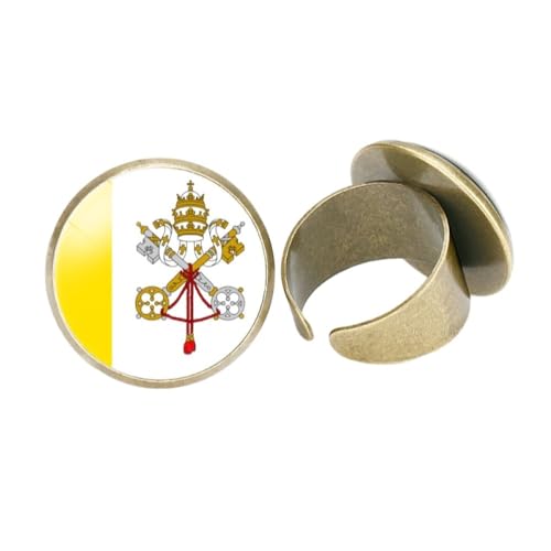 GONMFKM Modische Fingerringe Mit Vatikan-Flagge Für Damen Und Herren, Unisex – Modischer Retro-Glas-Paarring Mit Verstellbarer Öffnung, Party-Finger-Accessoires, Schmuck-Ring-Geschenke, Gelb, 20 Mm von GONMFKM