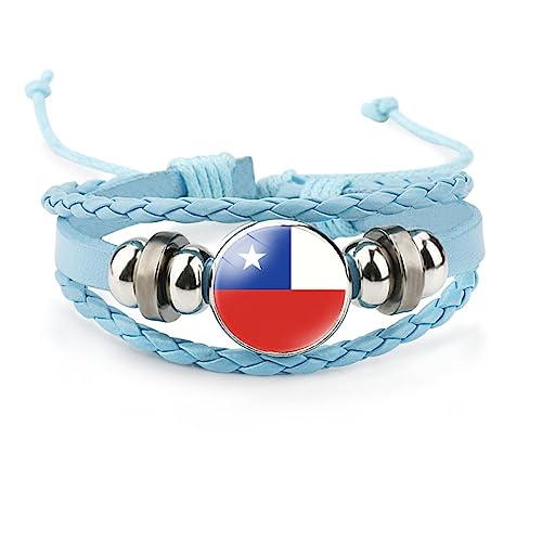 GONMFKM Modische Gewebte Armbänder Mit Chile Flagge Länderflaggen Zeit Edelstein Lederarmband, Mehrschichtiges Geflochtenes Fächer Armband, Bunter, Handgefertigter Zopfschmuck Für Männer Und Frauen, von GONMFKM