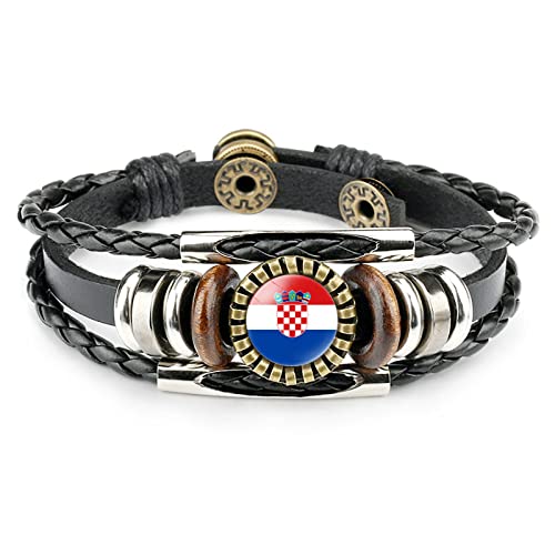 GONMFKM Modische Gewebte Armbänder Mit Kroatien Flagge Geflochtener Lederarmreif Mit Nationalflagge, Verstellbarer Knopf, Punk Armband, Charm Neuheit, Patriotischer Schmuck, Zeit Edelstein Accessoir von GONMFKM