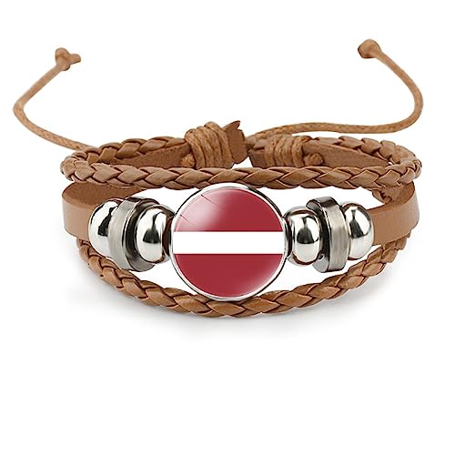 GONMFKM Modische Gewebte Armbänder Mit Lettland-Flagge – Beliebter Schmuck, Glasanhänger, Verstellbarer Mehrschichtiger Geflochtener Lederarmreif Für Kinder, Damen, Mädchen Und Herren-Accessoires, B von GONMFKM