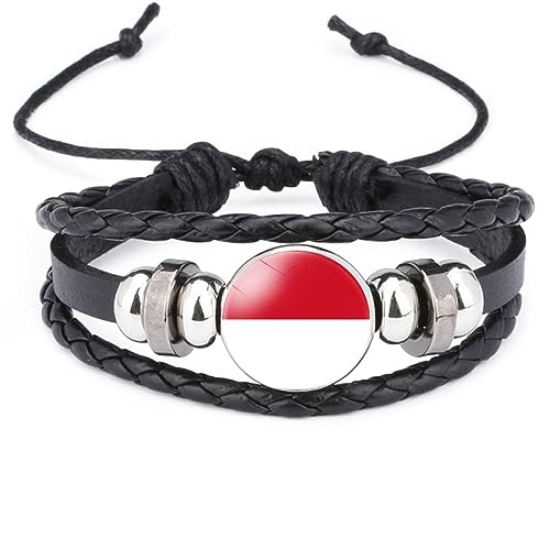 GONMFKM Modische Gewebte Armbänder Mit Monaco-Flagge – Beliebter Schmuck, Glasanhänger, Verstellbarer Mehrschichtiger Geflochtener Lederarmreif Für Kinder, Damen, Mädchen Und Herren-Accessoires, Sch von GONMFKM