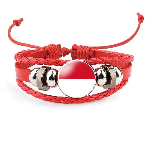 GONMFKM Modische Gewebte Armbänder Mit Monaco-Flagge – Beliebter Schmuck, Glasanhänger, Verstellbarer Mehrschichtiger Geflochtener Lederarmreif Für Kinder, Damen, Mädchen Und Herren-Accessoires, Rot von GONMFKM