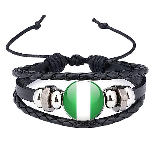 GONMFKM Modische Gewebte Armbänder Mit Nigeria Flagge Länderflaggen Zeit Edelstein Lederarmband, Mehrschichtiges Geflochtenes Armband, Neuartiger Bunter Handgefertigter Zopfschmuck Für Männer Und Fr von GONMFKM