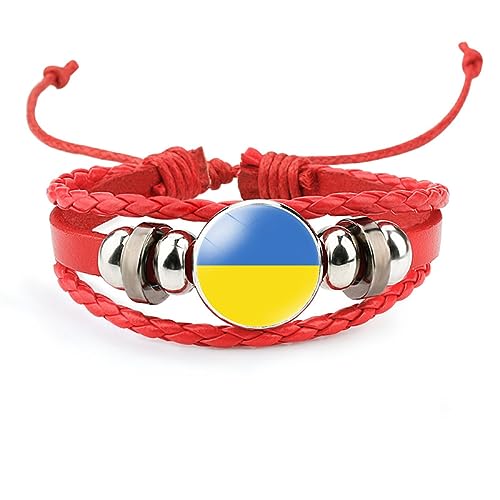 GONMFKM Modische Gewebte Armbänder Mit Ukrainischer Flagge – Beliebter Schmuck, Glasanhänger, Verstellbarer Mehrschichtiger Geflochtener Lederarmreif Für Kinder, Damen, Mädchen Und Herren-Accessoire von GONMFKM