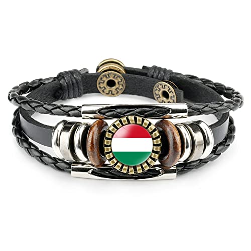 GONMFKM Modische Gewebte Armbänder Mit Ungarn Flagge Geflochtener Lederarmreif Mit Nationalflagge, Verstellbarer Knopf, Punk Armband, Charm Neuheit, Patriotischer Schmuck, Zeit Edelstein Accessoires von GONMFKM