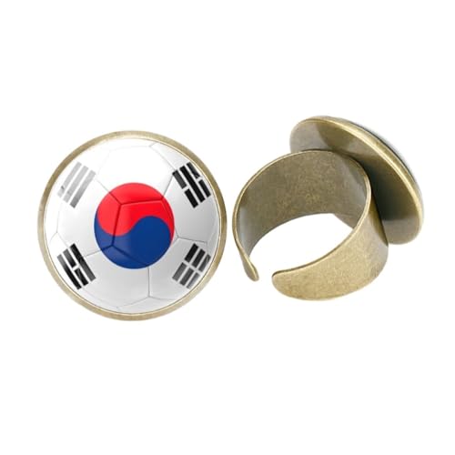 GONMFKM Modische Knöchelringe Mit Südkorea-Flagge – Vintage-Glas, Rund, Fußball-Textur, Charm, Öffnende Fingerringe, Stapelbare Ringe Für Damen Und Herren, Unisex, Verstellbare Bandringe, Schmuck, G von GONMFKM