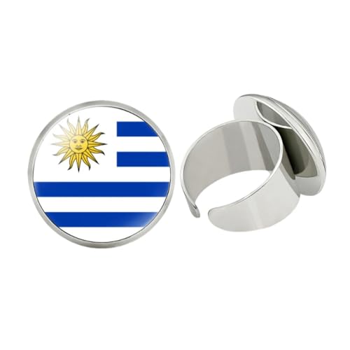 GONMFKM Modische Knoten-Fingerringe Mit Uruguay-Flagge Für Damen Und Herren, Unisex – Verstellbare Größe, Glas-Cabochon-Paar-Öffnungsring, Schmuckzubehör, Geschenk, Weiß, 20 Mm von GONMFKM