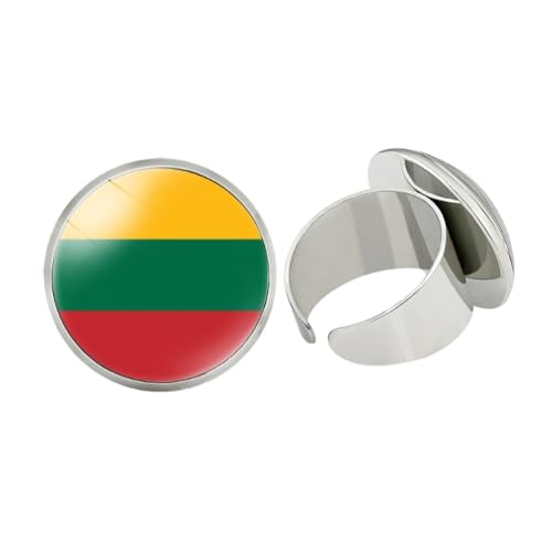 GONMFKM Modische Knuckle-Ringe Mit Litauen-Flagge – Retro-Vintage-Glas, Runder Charm, Öffnende Fingerringe, Stapelbare Ringe Für Damen Und Herren, Unisex, Verstellbare Bandringe, Schmuck, Geschenke, von GONMFKM