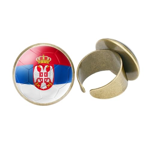 GONMFKM Modische Knuckle-Ringe Mit Serbien-Flagge – Vintage-Glas, Rund, Fußball-Textur, Charm, Öffnende Fingerringe, Stapelbare Ringe Für Damen Und Herren, Unisex, Verstellbare Bandringe, Schmuck, G von GONMFKM