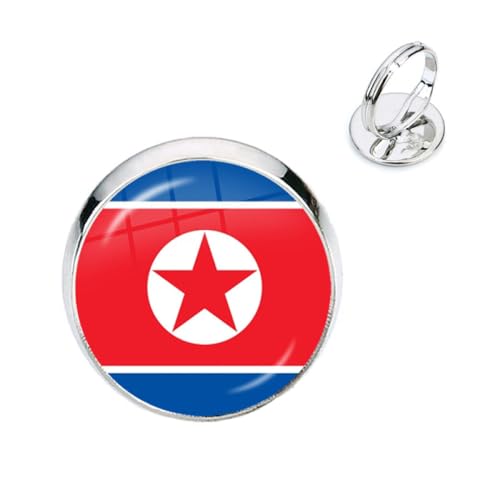 GONMFKM Modische Nordkorea-Nationalflaggen-Ringe – Patriotische, Verstellbare Weiße Daumenringe Für Frauen Und Mädchen, Glas-Cabochon-Ring, Geschenkzubehör, Weiß, 18 Mm von GONMFKM