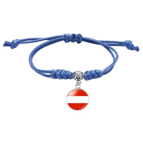 GONMFKM Modische Österreich Flagge, Verstellbares Geflochtenes Armband Runder Edelstein Anhänger, Armband, Souvenir Charm, Trend, Patriotischer Schmuck, Männer, Frauen, Marineblau, Gewebte Armreifen von GONMFKM