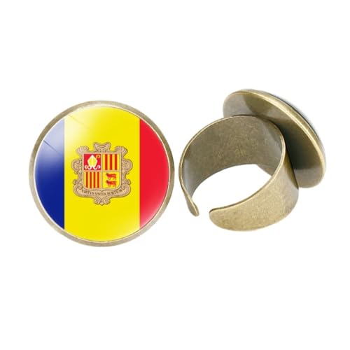 GONMFKM Modische Ringe Mit Andorra-Flagge Für Damen, Herren, Mädchen, Jungen – Verstellbare Öffnung, Klobiger Finger, Stapelbar, Modischer Fingerring, Accessoires, Vintage-Schmuck, Knöchelringe, Ges von GONMFKM