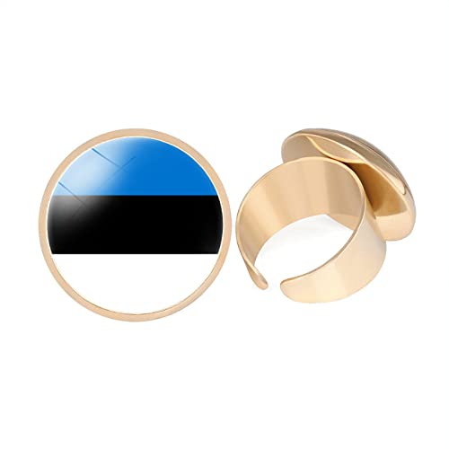 GONMFKM Modische Ringe Mit Estland-Flaggen Für Herren Und Damen – Hip-Hop, Verstellbare Größe, Glatter, Offener Daumenfingerring, Runder Glas-Cabochon-Bandring, Schmuckzubehör, Gelb, 20 Mm von GONMFKM