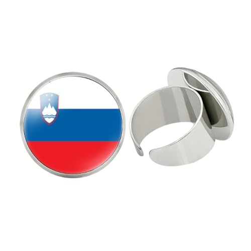 GONMFKM Modische Ringe Mit Slowenischer Nationalflagge – Runder Fingerring Mit Glas-Cabochon-Öffnung, Personalisierte Verstellbare Bandringe, Schmuck, Geschenke, Accessoires Für Männer Und Frauen, W von GONMFKM