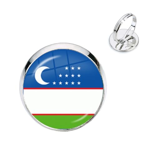 GONMFKM Modische Ringe Mit Usbekistan-Flagge – Glas-Cabochon, Verstellbarer, Einfacher Statement-Stapel-Fingerring, Vintage-Schmuck, Accessoires, Geschenke Für Damen, Mädchen, Herren, Weiß, 18 Mm von GONMFKM