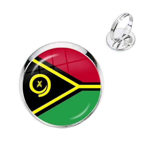 GONMFKM Modische Vanuatu-Flaggen-Ringe – Glas-Cabochon-Verstellbarer, Einfacher Statement-Stapel-Fingerring, Vintage-Schmuck, Accessoires, Geschenke Für Damen, Mädchen, Herren, Weiß, 18 Mm von GONMFKM