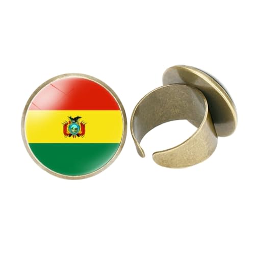 GONMFKM Modischer Bolivien-Nationalflaggen-Ring – Retro-Glas-Cabochon Für Damen Und Herren, Unisex, Verstellbarer Fingerring, Verlobungsringe, Modeschmuck, Geschenke, Accessoires, Gelb, 20 Mm von GONMFKM