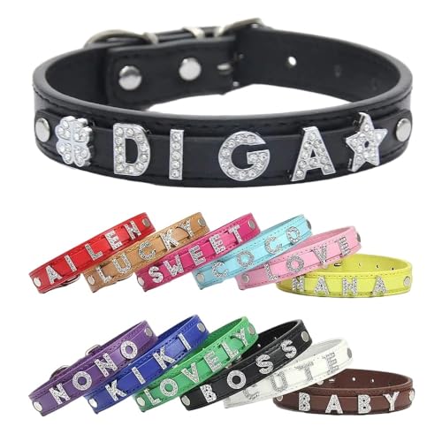 GONMFKM Modischer Charme, Personalisierte Buchstaben-Lederhalskette, Cosplay-Halskette, Lederhalsband, Individueller Namenshalsband Für Männer Und Frauen, Diy-Strass-Buchstabenhalsband, Geschenke Fü von GONMFKM