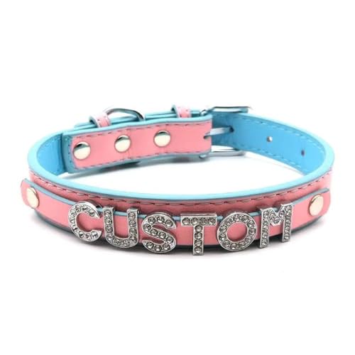 GONMFKM Modischer Charme Kreative Buchstaben-Lederhalskette, Mode Cosplay Rosa Blau Gemischte Halskette Lederhalsband Benutzerdefinierter Namenshalsband Männer Frauen, Diy Strass-Buchstabenhalsband von GONMFKM