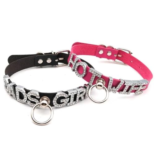 GONMFKM Modischer Charme Mode-Diy-Namenshalsband, Individuelle Namenshalskette Aus Leder Mit Haken Für Frauen, Halsband Mit Strass-Buchstaben, Personalisierte Punk-Lederhalskette Mit Beliebigem Buch von GONMFKM