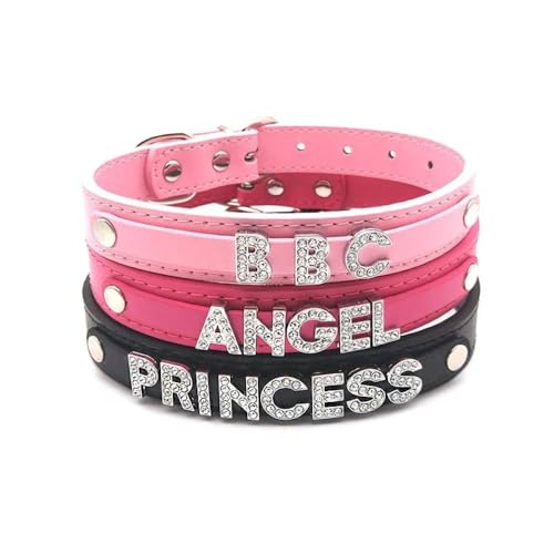 GONMFKM Modischer Charme Personalisierter Namens-Lederhalsband Für Frauen, Sexy Strass-Buchstaben Diy-Halskette Punk Rock Gothic Benutzerdefinierte Buchstaben-Kragen-Halsketten Cosplay-Schmuck,Rose, von GONMFKM