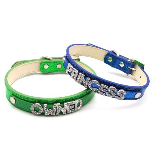 GONMFKM Modischer Charme Personalisierter Namens-Lederhalsband Für Frauen, Strass-Buchstaben Diy-Halskette Punk Rock Gothic Benutzerdefinierte Buchstaben-Kragen-Halsketten Cosplay-Schmuck, Blau, S ( von GONMFKM