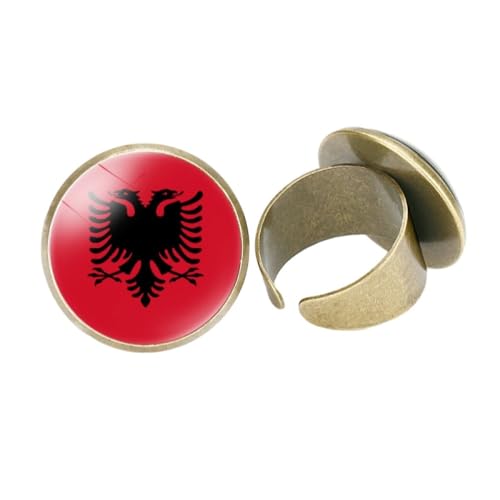 GONMFKM Modischer Fingerring Mit Albanien-Flagge Für Damen Und Herren, Unisex – Vintage-Öffnungsring, Zierlicher 20 Mm Verstellbarer Cabochon-Ring, Stapelbarer Statement-Schmuck, Accessoires, Gesche von GONMFKM