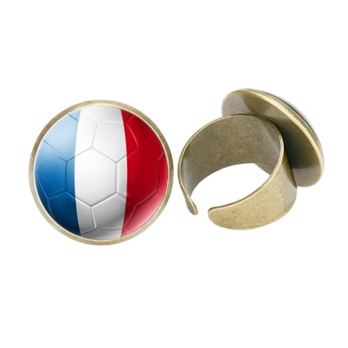 GONMFKM Modischer Fingerring Mit Frankreich-Flagge – Modischer, Cooler Glas-Fußball-Textur-Cabochon-Anhänger Mit Öffnungsring, Patriotisches Zubehör, Schmuck, Geschenk Für Männer, Frauen, Liebhaber, von GONMFKM