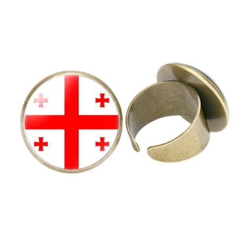 GONMFKM Modischer Fingerring Mit Georgia-Flagge Für Damen Und Herren, Unisex – Vintage-Öffnungsring, Zierlicher 20 Mm Verstellbarer Cabochon-Ring, Stapelbarer Statement-Schmuck, Accessoires, Geschen von GONMFKM