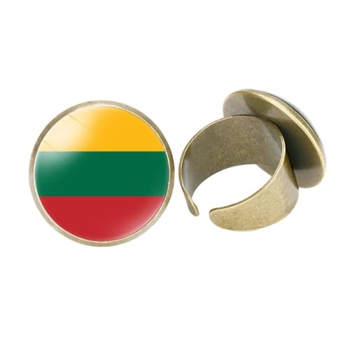 GONMFKM Modischer Fingerring Mit Litauischer Flagge Für Damen Und Herren, Unisex – Vintage-Öffnungsring, Zierlicher 20 Mm Verstellbarer Cabochon-Ring, Stapelbarer Statement-Schmuck, Accessoires, Ges von GONMFKM