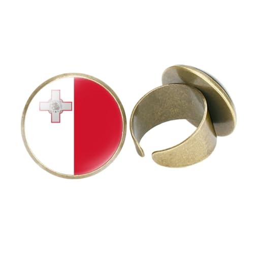 GONMFKM Modischer Fingerring Mit Malta-Flagge Für Damen Und Herren, Unisex – Modischer Retro-Glas-Paarring Mit Verstellbarer Öffnung, Party-Finger-Zubehör, Schmuckring, Geschenke, Gelb, 20 Mm von GONMFKM