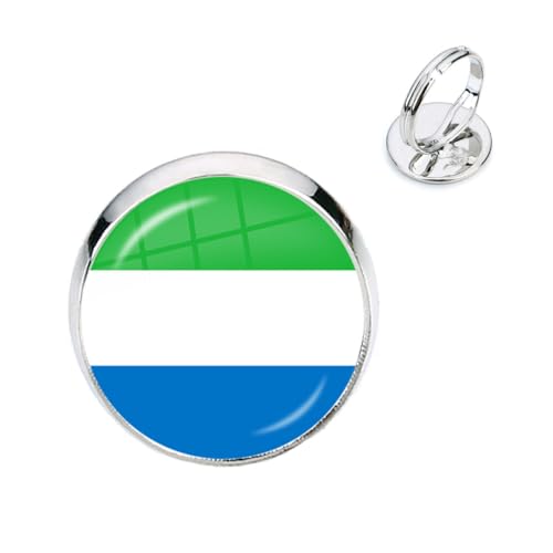 GONMFKM Modischer Fingerring Mit Nationalflagge Von Sierra Leone – Modischer, Cooler Glas-Cabochon-Verstellbarer Knöchelring, Accessoires, Schmuck, Geschenk Für Männer, Frauen, Liebhaber, Jungen, St von GONMFKM