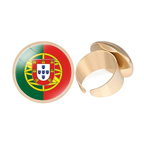 GONMFKM Modischer Fingerring Mit Portugiesischer Nationalflagge – Glaskuppel Offen, Verstellbare Größe, Knöchelring Für Damen Und Herren, Modeschmuck, Festival-Geschenke, Ringe, Zubehör, Gelb, 20 Mm von GONMFKM