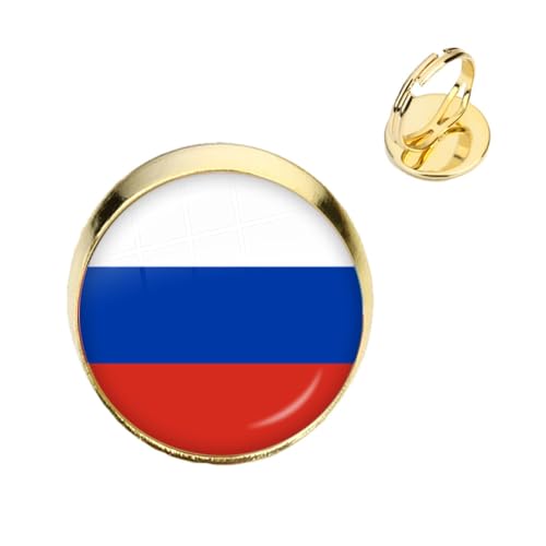 GONMFKM Modischer Fingerring Mit Russischer Nationalflagge – Modischer, Cooler Glas-Cabochon-Verstellbarer Knöchelring, Accessoires, Schmuck, Geschenk Für Männer, Frauen, Liebhaber, Jungen, Straße, von GONMFKM