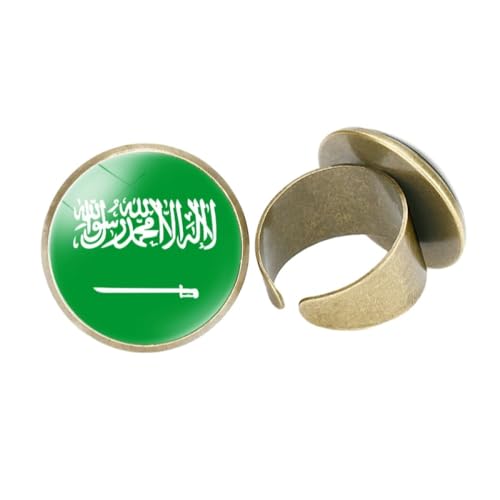 GONMFKM Modischer Fingerring Mit Saudi-Arabien-Flagge Für Damen Und Herren, Unisex – Modischer Retro-Glas-Paarring Mit Verstellbarer Öffnung, Party-Finger-Zubehör, Schmuckring, Geschenke, Gelb, 20 M von GONMFKM