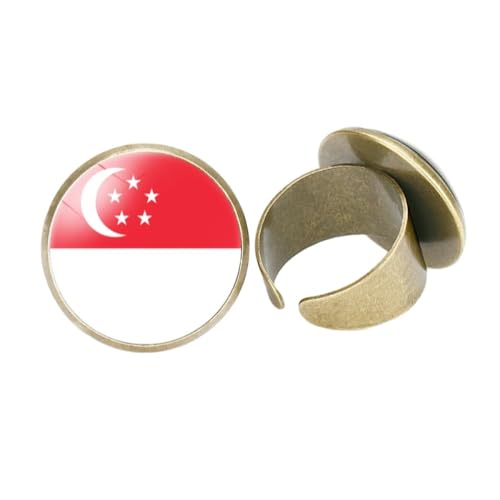 GONMFKM Modischer Fingerring Mit Singapur-Nationalflagge Für Damen Und Herren, Unisex – Retro-Glas-Cabochon-Anhänger, Verstellbare Öffnung, Daumenring, Geburtstag, Valentinstag, Schmuck, Geschenk, G von GONMFKM