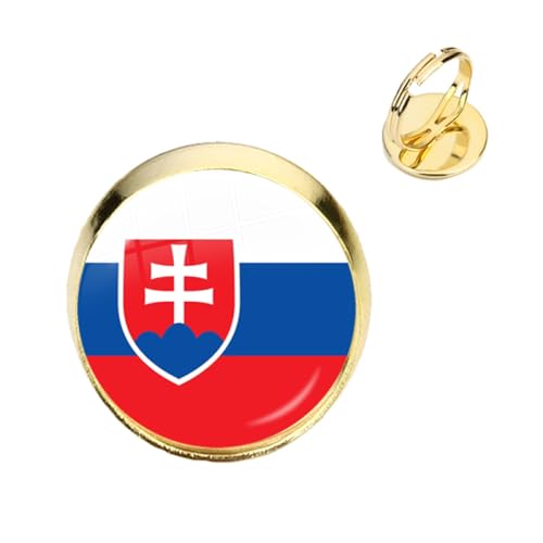 GONMFKM Modischer Fingerring Mit Slowakei-Flagge Für Damen Und Herren, Unisex – Modischer Retro-Glas-Verstellbarer Gelber Paarring, Party-Finger-Accessoires, Schmuckring-Geschenke, Gelb, 18 Mm von GONMFKM